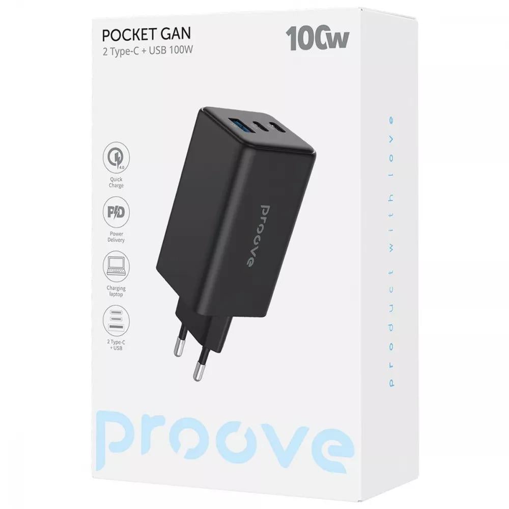Мережевий зарядний пристрій Proove Pocket GaN Max 100W 2Type-C + USB Black