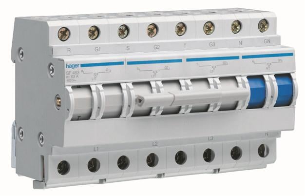 Переключатель ввода резерва трёхпозиционный Hager 400 В/63 A 3+N 8 м SF463