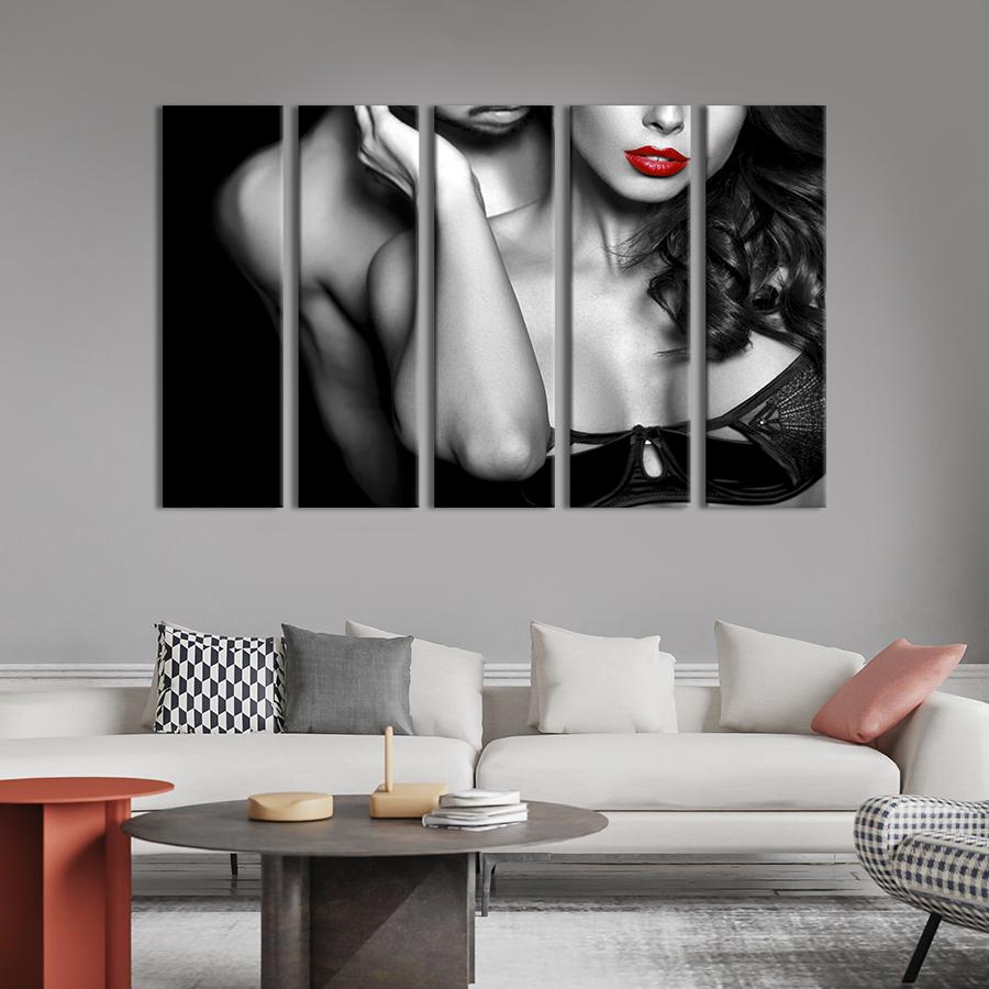 Модульная картина из 5 частей Мужчина и женщика с красной помадой 132x80 см (514-51)