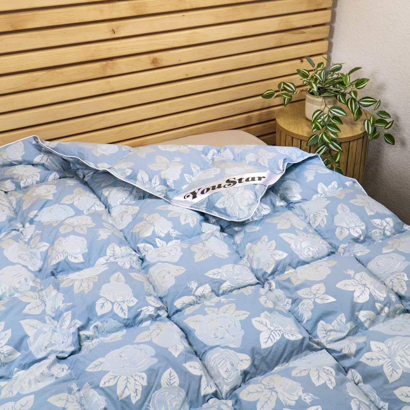 Одеяло YouStar из искусственного лебединого пуха полуторное 145x205 см Голубой (olp-145x205-blue) - фото 6