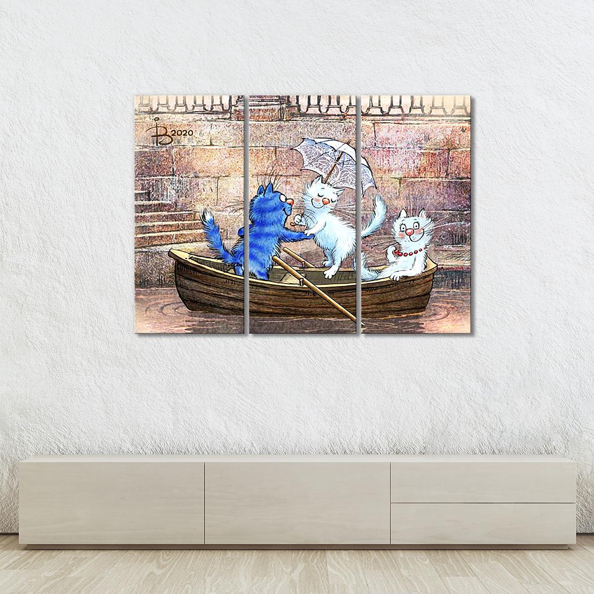Модульная картина Трое в лодке 3 модуля 80x120 см