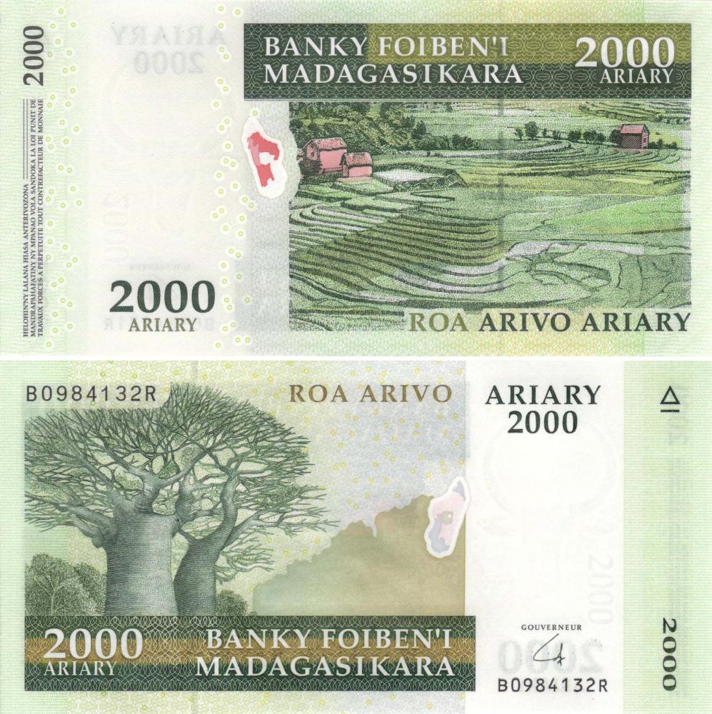 Коллекционная банкнота Мадагаскар 2000 ариари UNC P90 (Б09098)