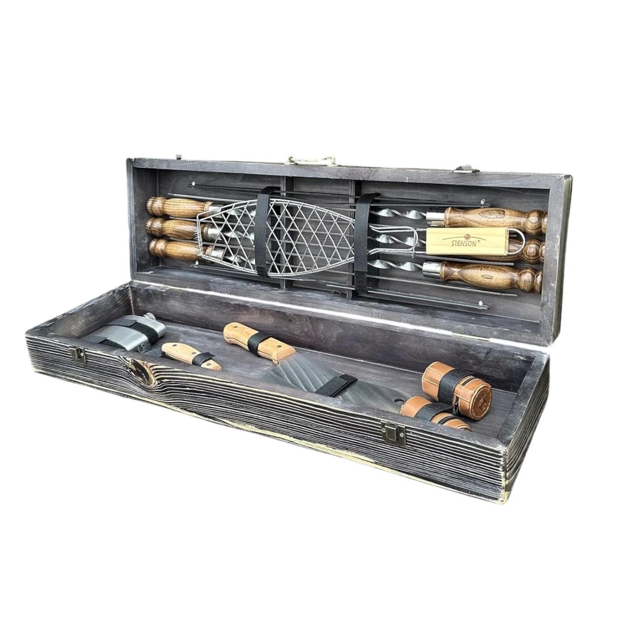 Подарунковий набір шампурів Mzavod Майстер BBQ із нержавіючої сталі в дерев’яному кейсі 720x120x210 мм (136-17-1190210000866) - фото 2 Подарунковий набір шампурів Mzavod Майстер BBQ із нержавіючої сталі в дерев’яному кейсі 720x120x210 мм (136-17-1190210000866) - фото 2