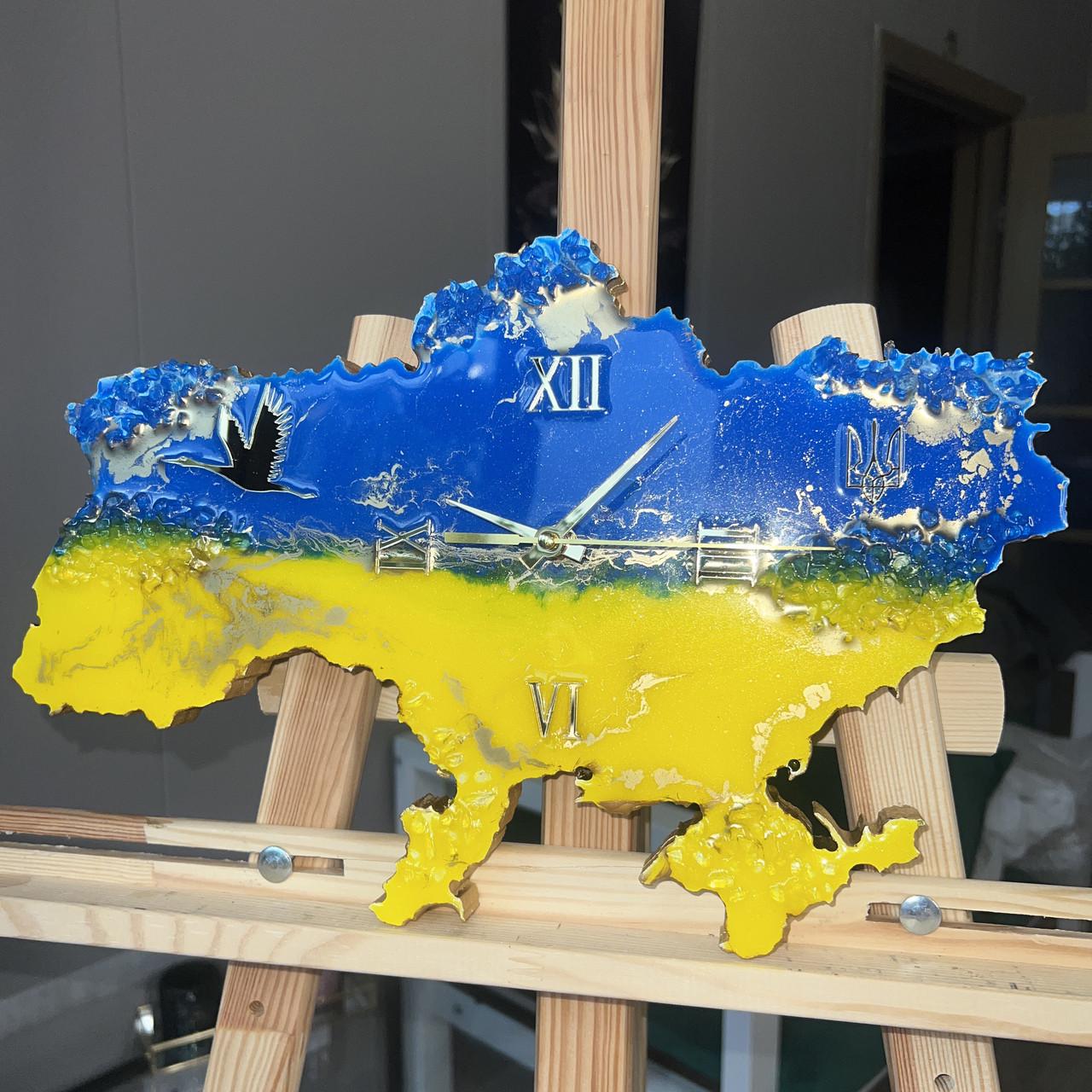 Часы настенные из эпоксидной смолы Карта Украины 70x45 см