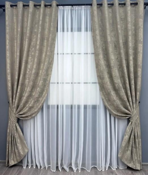 Шторы на люверсах жаккард Sultan XO 1,5х2,7 м 2 шт. Кофейно-серый (1144ш 37-0158)