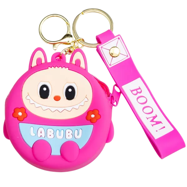 Кошелек-брелок Лабубу силиконовый на молнии 7,5х7х2,5 см Розовый