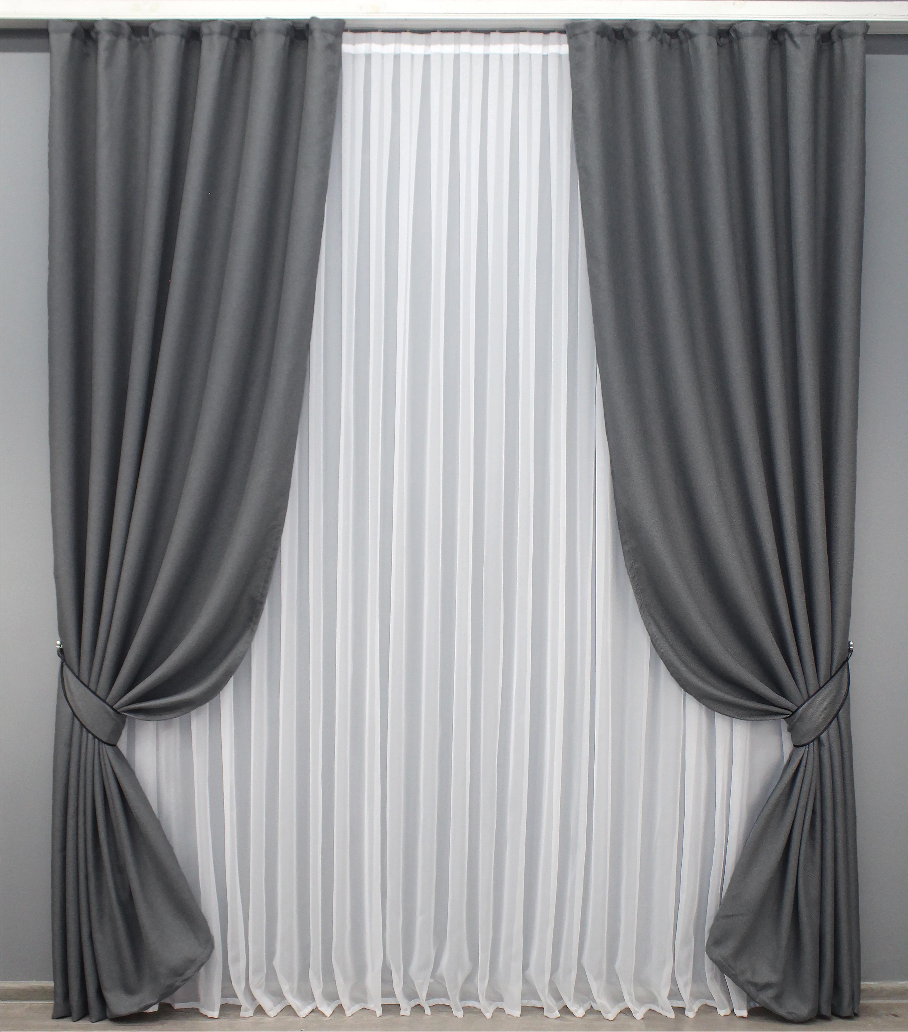 Комплект штор VR-Textil №1355ш лен-блекаут 100х270 см 2 шт. Серо-голубой (31-633)