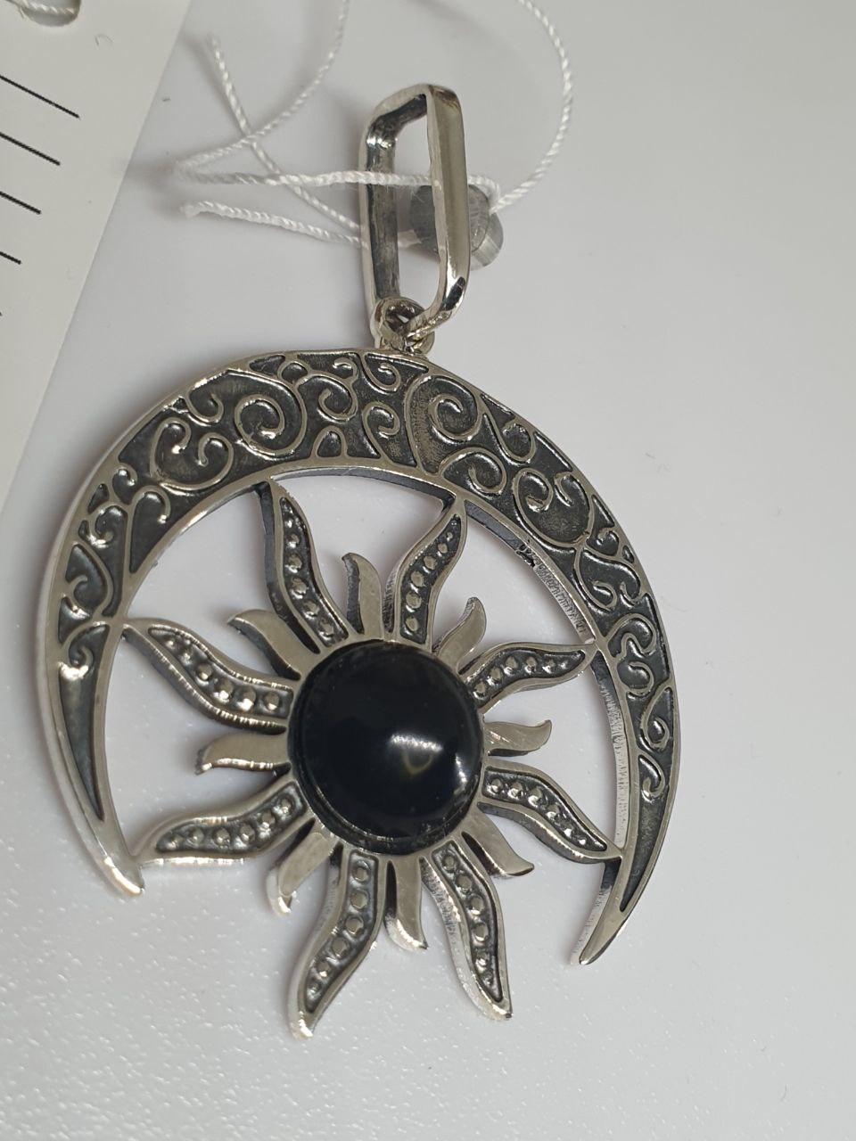 Кулон срібний оберіг Сонце в лунниці з камінням онікс 925 проби (29541529) - фото 4