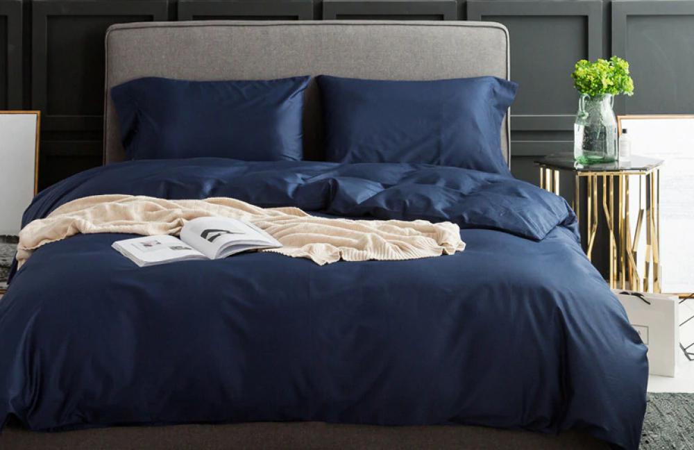 Комплект постельного белья на резинке Моно №4052 сатин Premium евро/наволочки 50х70/70х70 см Classic Blue (5630) - фото 1