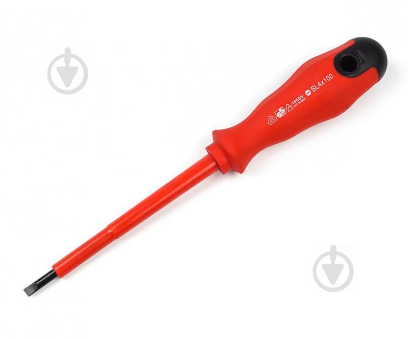 Отвертка диэлектрическая шлицевая плоская SL4x100mm, CrV Polax (51-032) Отвертка диэлектрическая шлицевая плоская SL4x100mm, CrV Polax (51-032)