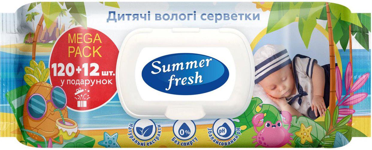 Вологі серветки для дітей Summer fresh з клапаном 120+12 шт. (16764) - фото 1