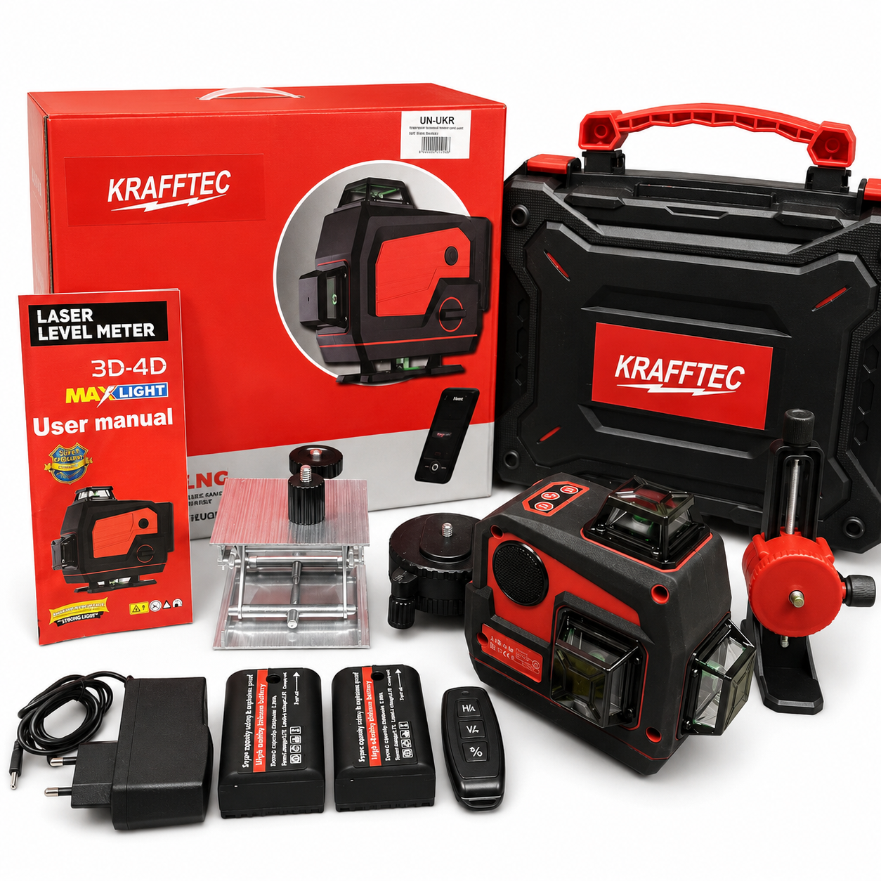 Уровень лазерный Krafftec LL516G 4D 16 линий с зеленым лучом LCD Bluetooth и пультом ДУ (456)