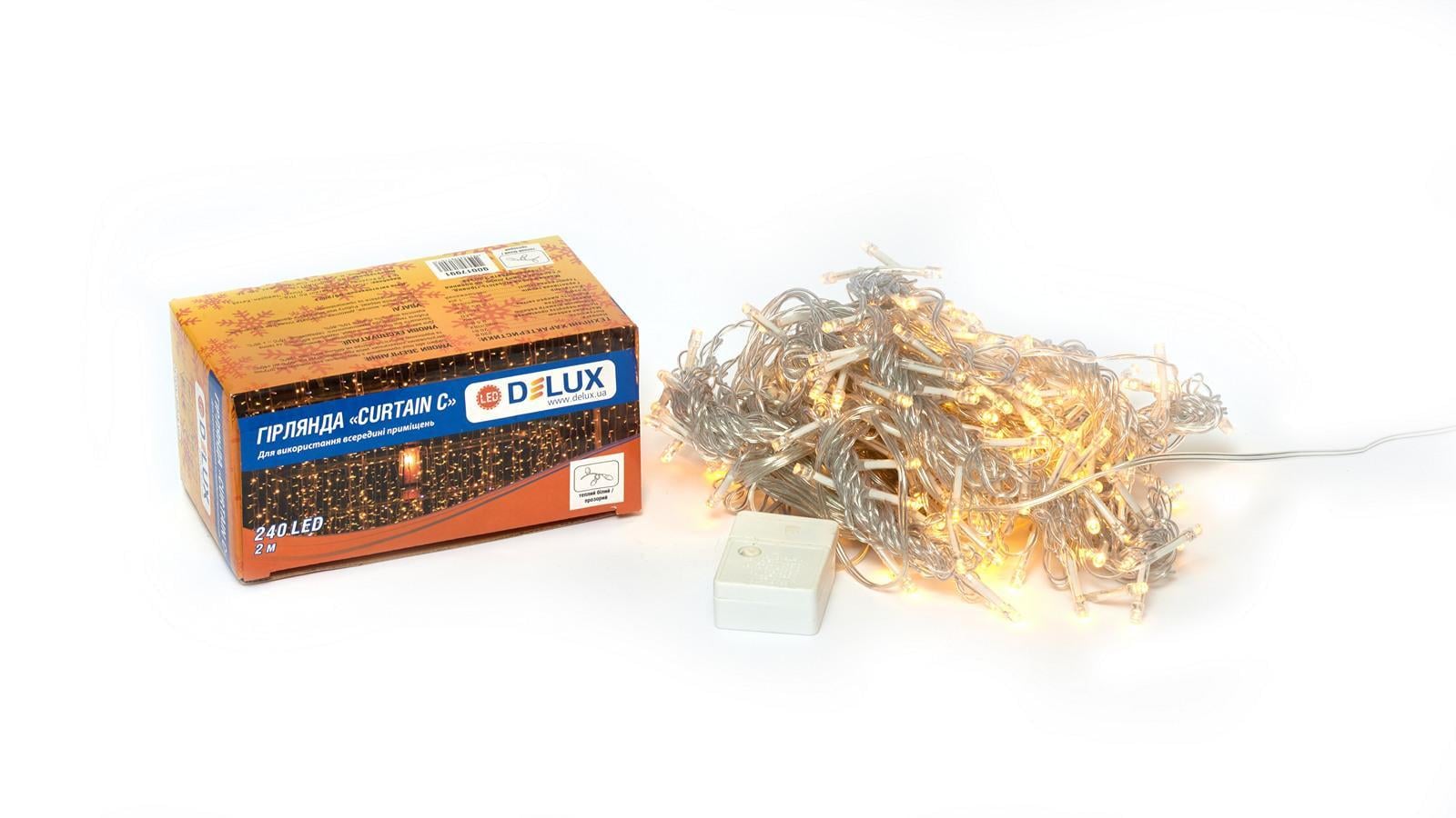Гирлянда внутренняя Delux Curtain 240 LED IP20 2х2 м Теплый белый/Прозрачный (13455424)