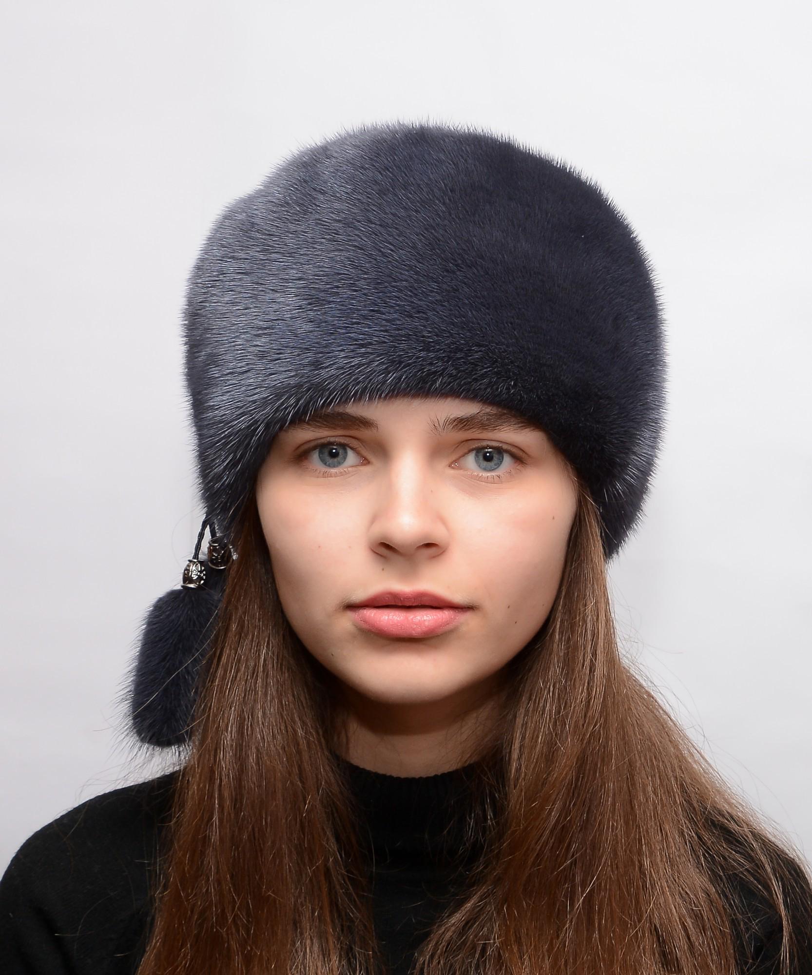 Женская кубанка Меховой стиль Мягкая из натурального меха норки Синий-ирис XL-XXL (034/В)