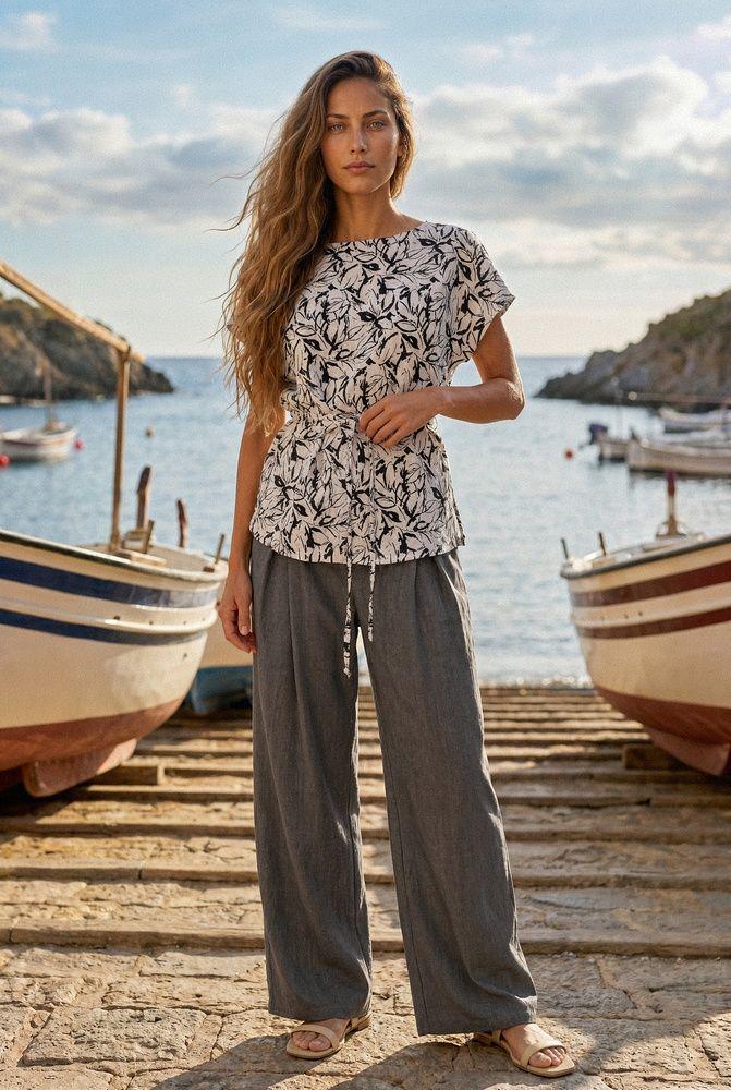Льняный комплект футболка с брюками Seventeen XXL/3XL Молочный с серым (35948948)