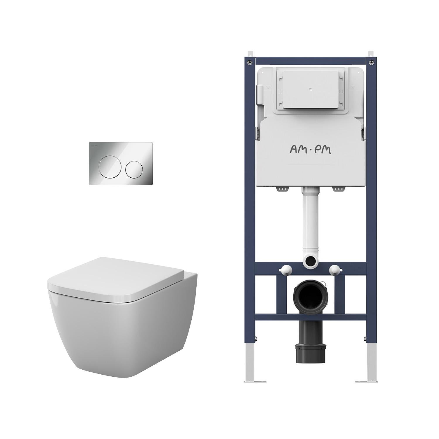 Установка AM.PM PrimeFit с клавишей смыва PrimeFit L Хром/подвесной унитаз AM.PM Gem Aquaspin CGA1901SC с сиденьем микролифт (IIS90151.GA1901)