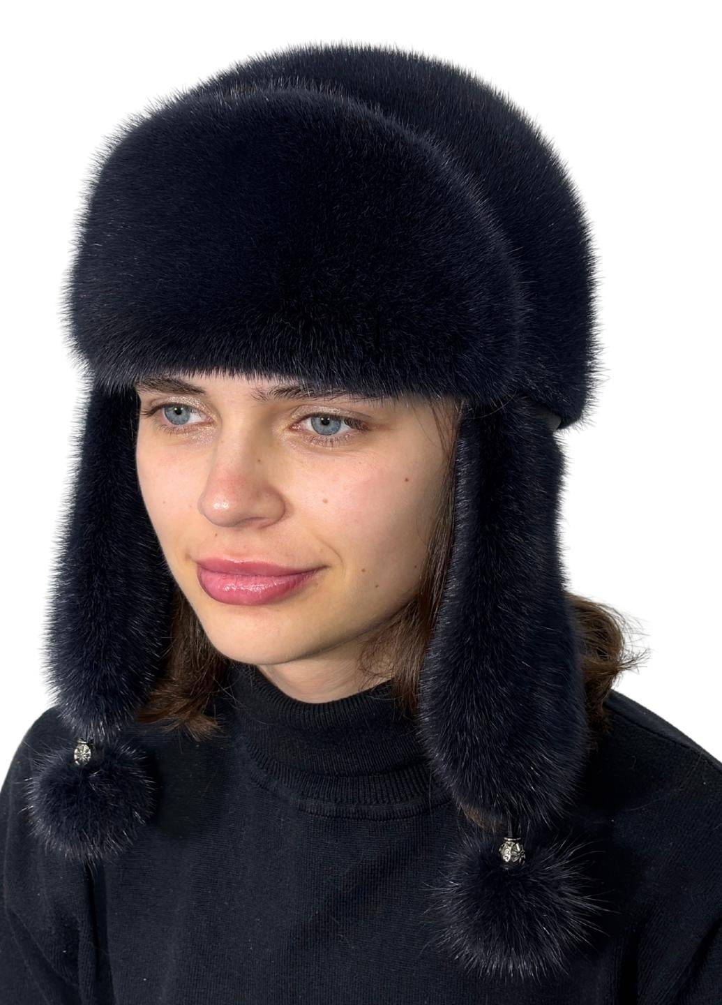 Шапка женская Меховой стиль Ушанка из натурального меха норки M-L Темный ирис (058/H)