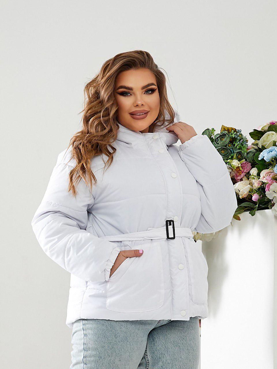 Куртка тепла коротка Khan з поясом р. 42 Білий (Kh332) - фото 6 Куртка тепла коротка Khan з поясом р. 42 Білий (Kh332) - фото 6