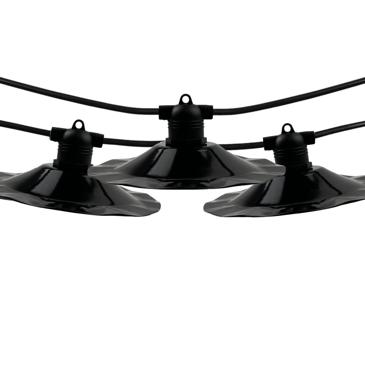 Ретро гирлянда уличная Premium Е27 c абажурами волна 15 м 30 патронов IP65 влагозащищенная провод 2х0,75