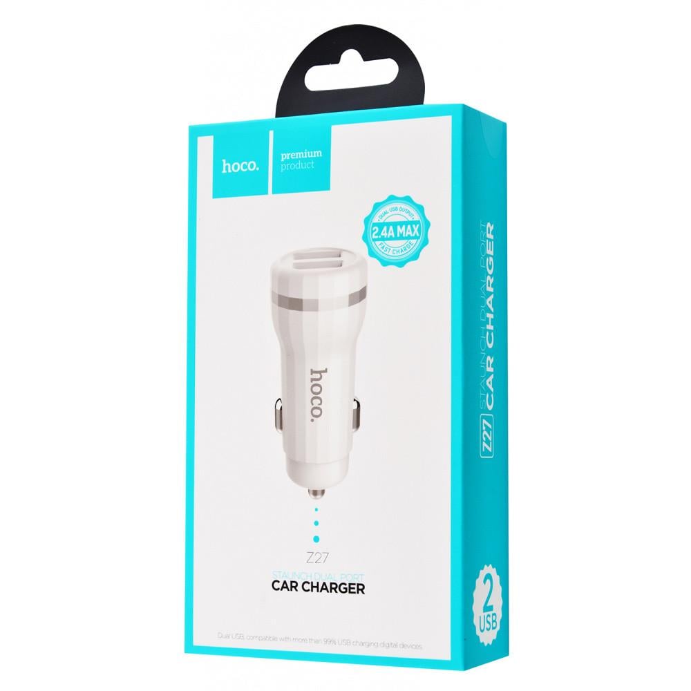 Зарядний пристрій автомобільний Hoco Z27 Staunch 2,4A 2USB Whitе (00000030973_1)