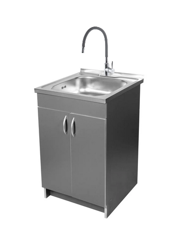 Тумба для кухни с мойкой 50х50 0,6 мм и гибким смесителем сифон Антрацит/Серый