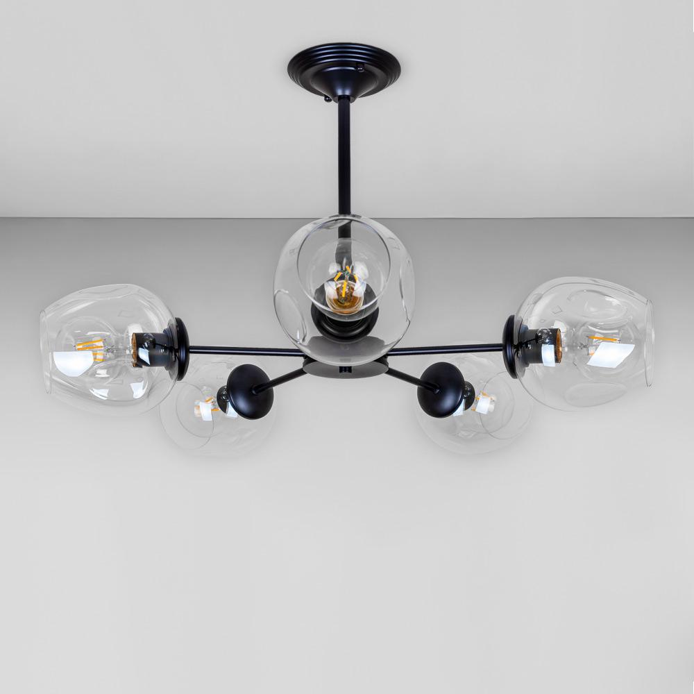 Люстра потолочная молекула Light House LS-18966-5 BK+CL Черный/Прозрачный