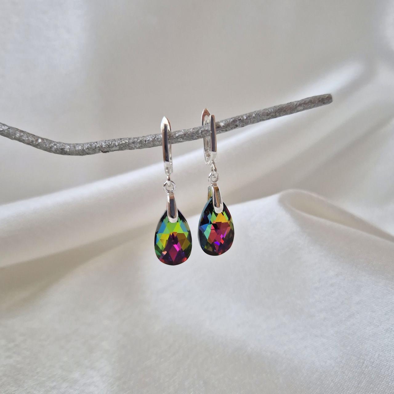 Сережки крапельки з каменями сваровськи срібло 925 проби 3,80 г (56106-16)