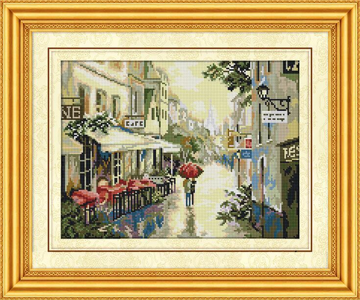 Алмазная вышивка Дождливый вечер в Париже Dream Art 30134 33x33 см