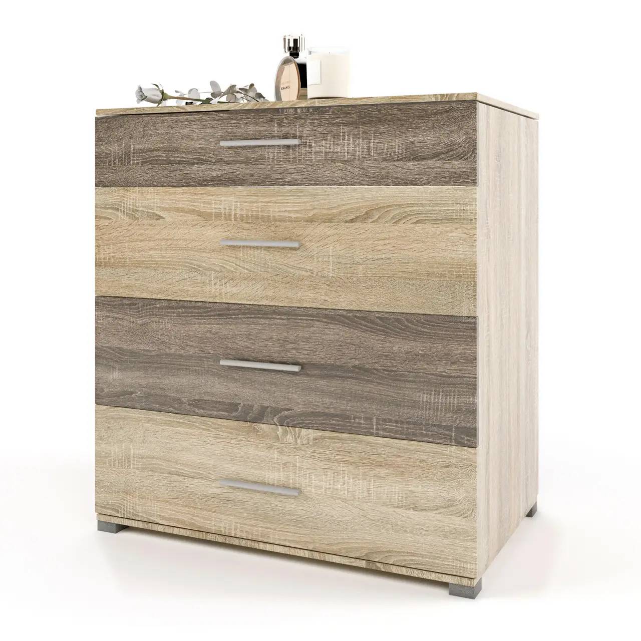 Комод Эверест 4 ящика роликовые направляющие 70х38х72,5 см Дуб сонома/трюфель (643f7d8aa48f0164d84d2566)