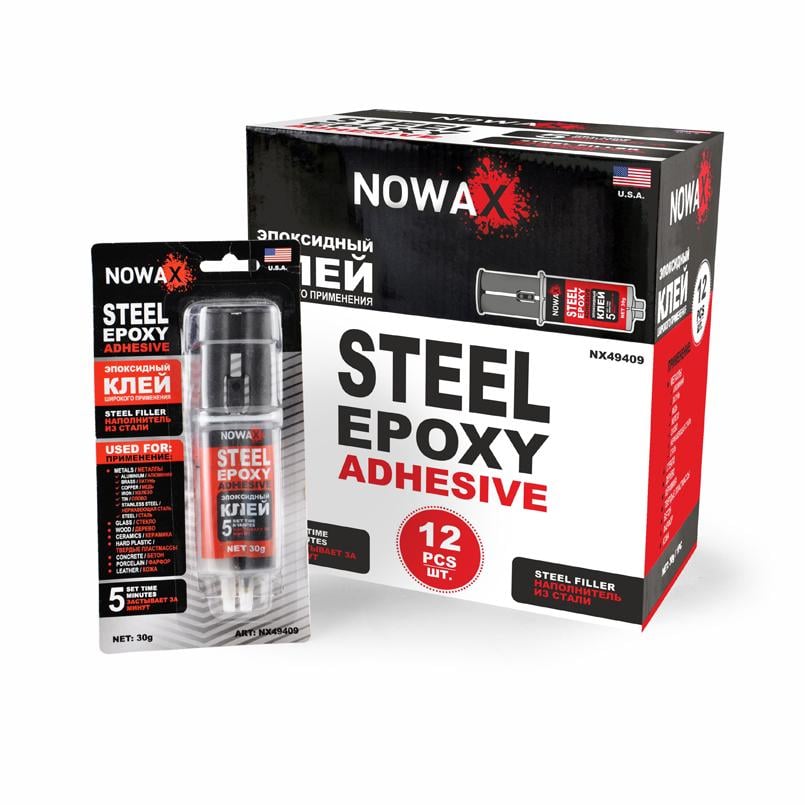 Клей епоксидний двокомпонентний Nowax Steel Epoxy Adhesive сталевого кольору 30 г (NX49409)