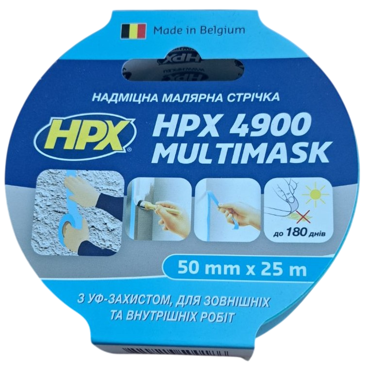 Малярна стрічка надміцна HPX 4900 Multimask з цианового паперу 50 мм х 25 м Блакитний