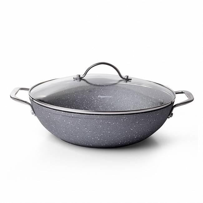 Сковорідка Fissman WOK Moon Stone з з кришкою та антипригарним покриттям 28х8 см Platinum  (AL-4411.28)