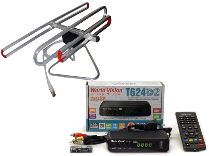 Тюнер/ресивер World Vision Т624D2 с фунциями медиаплеера и IPTV/WebTV/антеннакомнатная с TV кабелем