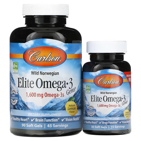 Омега-3 Carlson Wild Caught Elite Omega-3 Gems 800 мг 90 капс./30 капс.