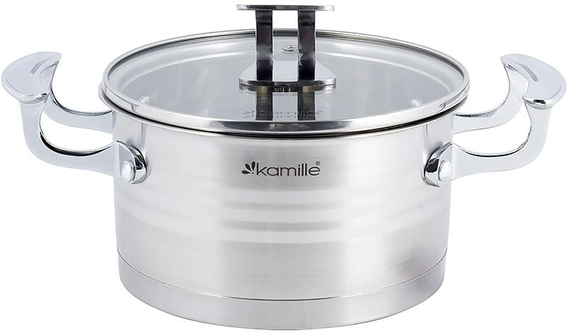 Кастрюля Kamille Casserote из нержавеющей стали со стеклянной крышкой 5,7 л (KM-5857)