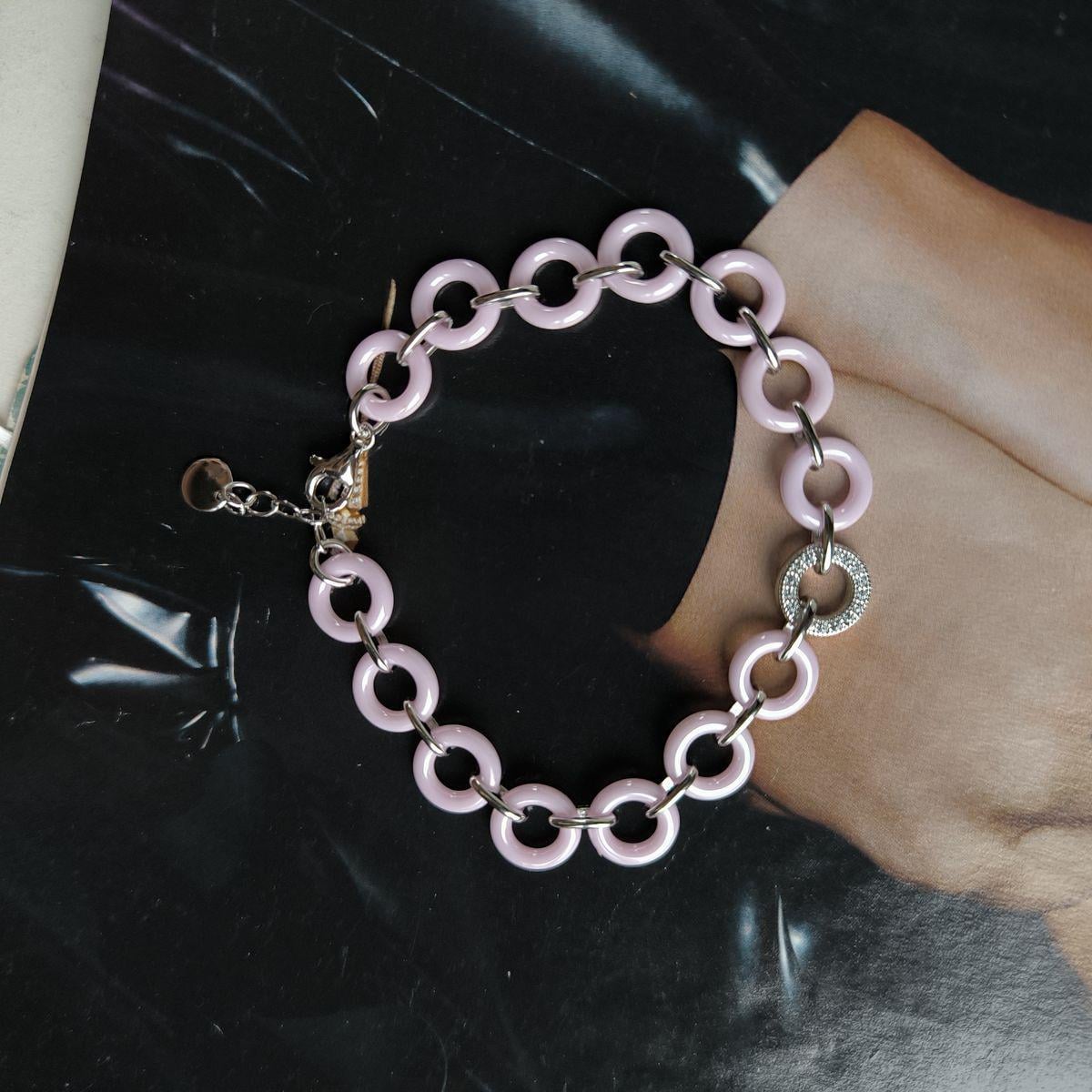 Браслет LoveR из розовой керамики с круглой вставкой фианитов 17-20 см