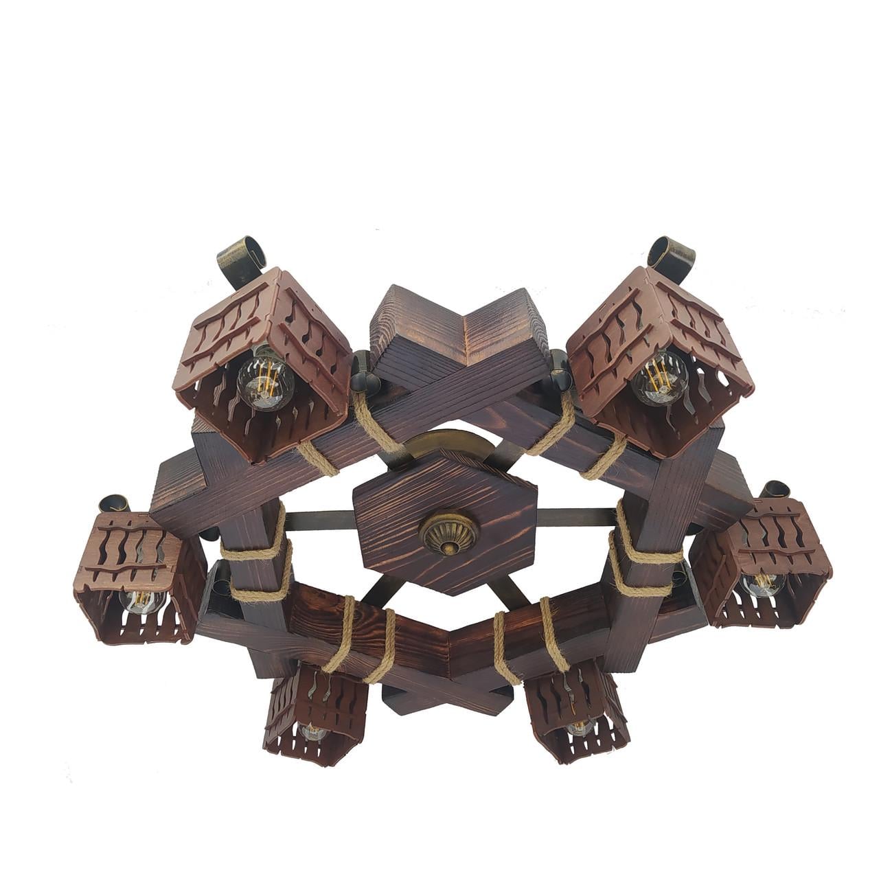 Люстра стельова дерев'яна Lighthouse LPR-20106/6С Коричневий (112215) Люстра стельова дерев'яна Lighthouse LPR-20106/6С Коричневий (112215)