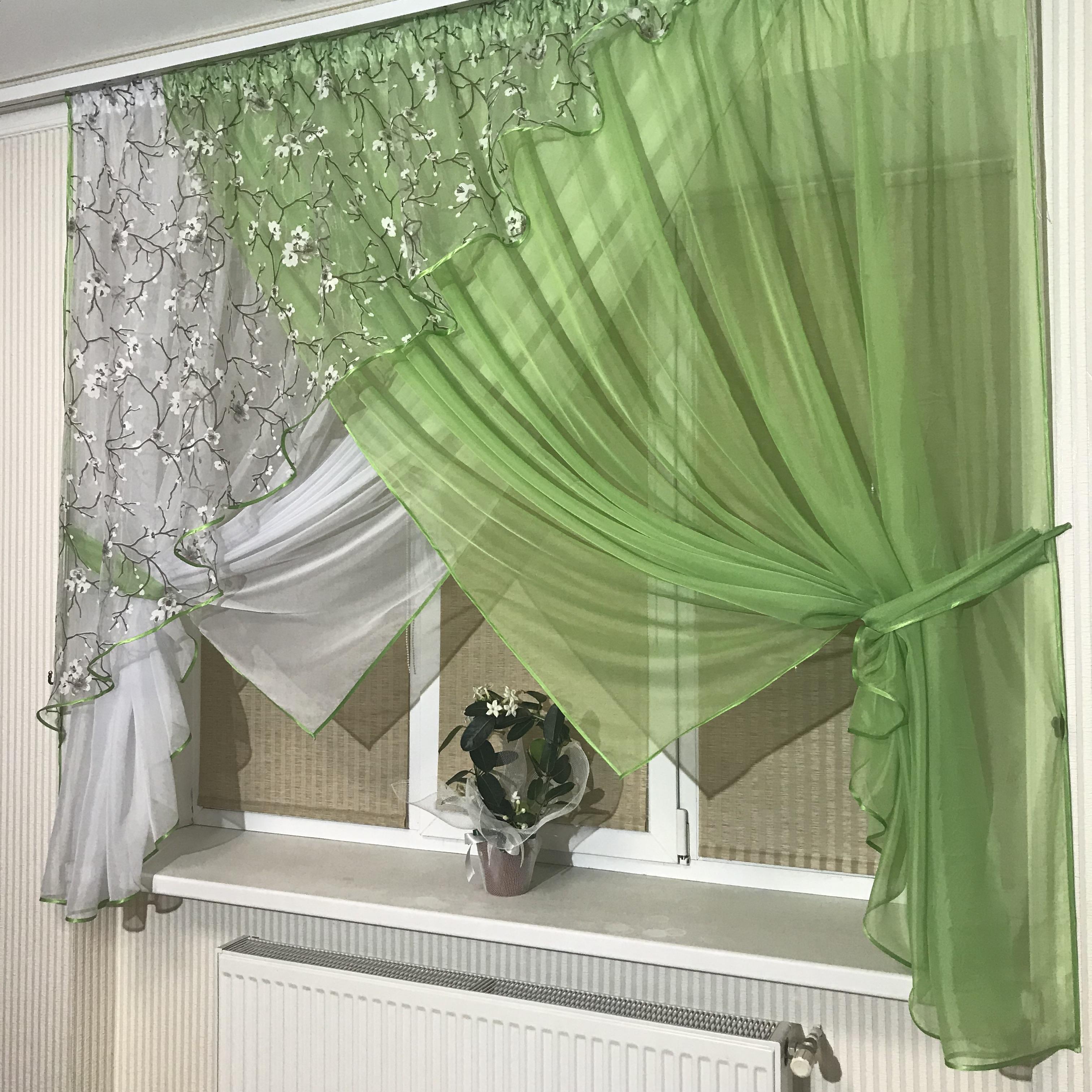 Занавеска на кухню TG Home №362 Сакура Салатовый - фото 4 Занавеска на кухню TG Home №362 Сакура Салатовый - фото 4