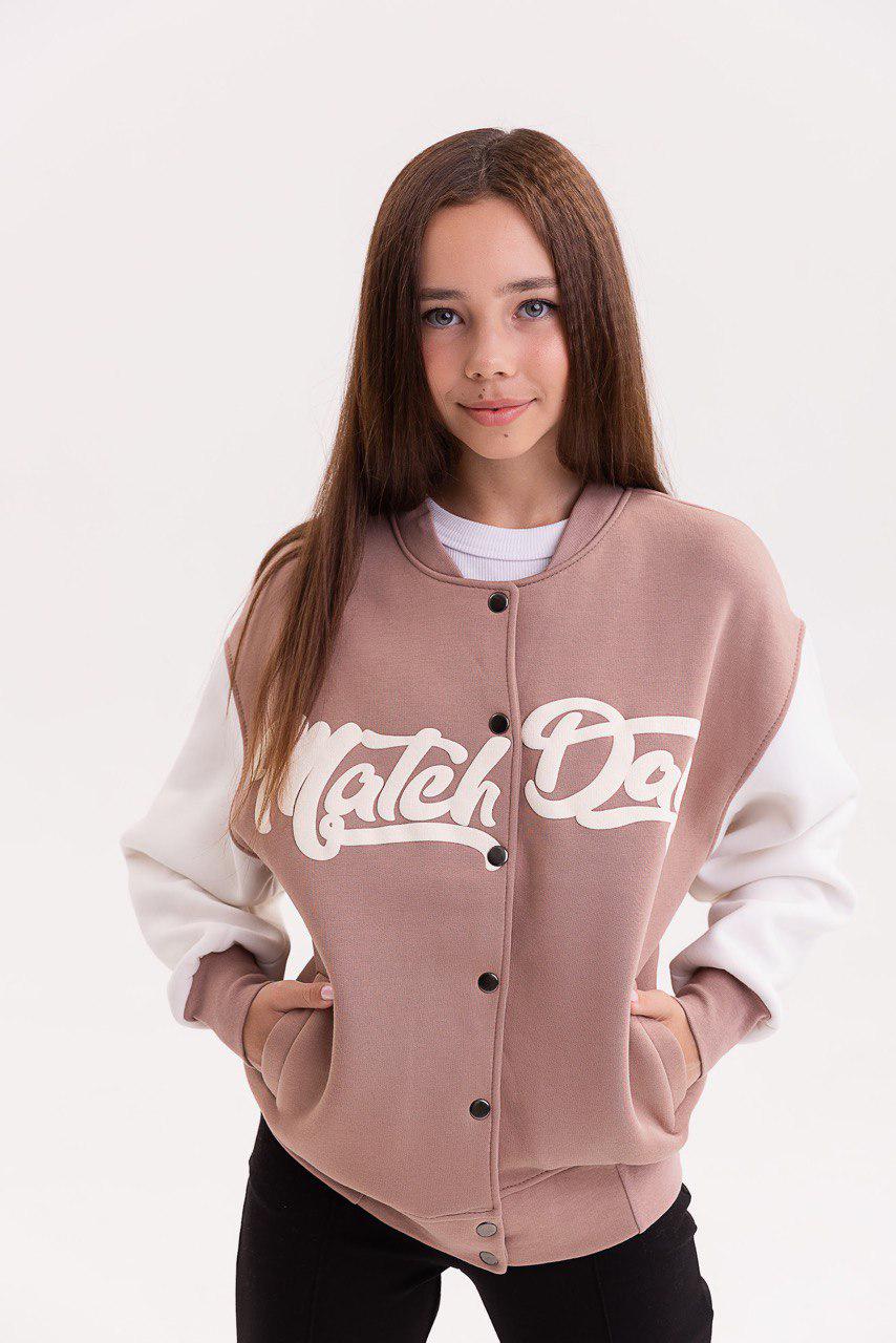 Бомбер для дівчинки на кнопках 146 см Beige (126877)