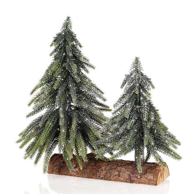 Елки литые Flora на деревянной подставке с серебряным глиттером 27 см 2 шт. (13212)
