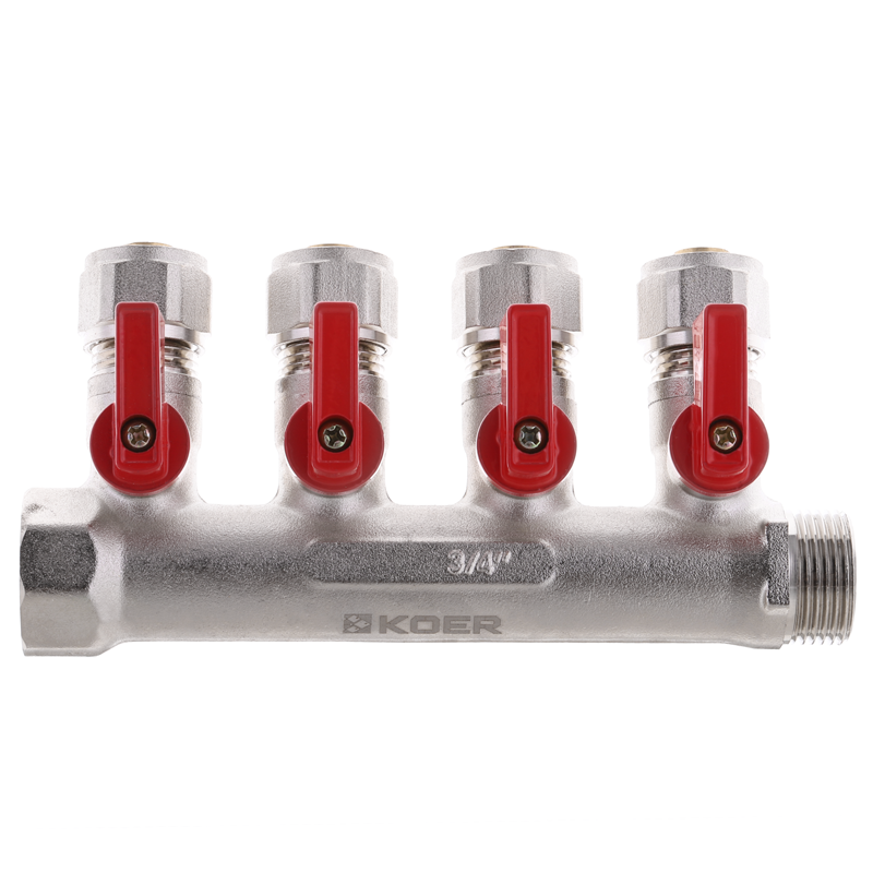 Колектор KOER KR.1125-4 з кранами, що відсікають, з фітингом 3/4"x4 Ways (KR2837) - фото 3