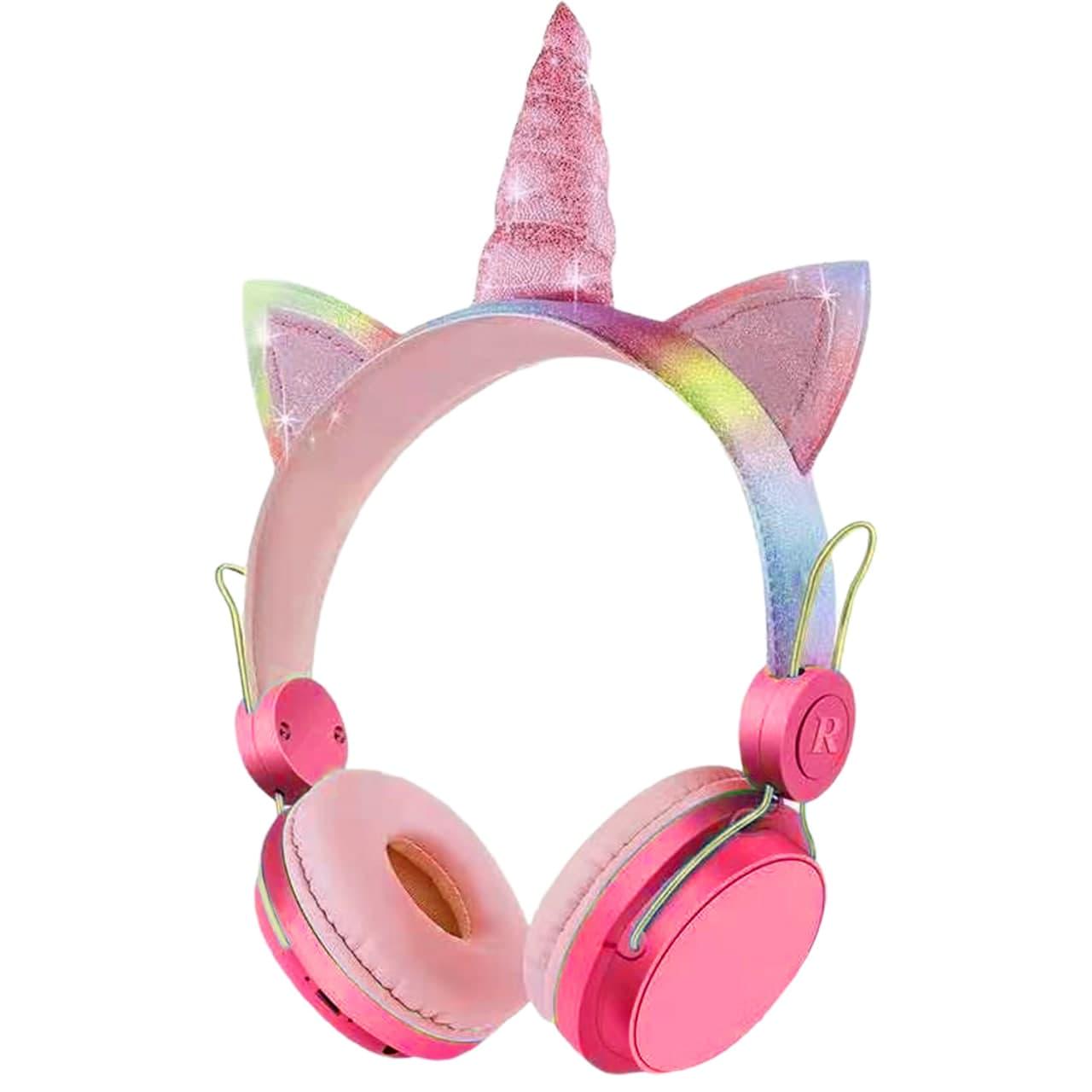 Беспроводные Bluetooth-наушники Wireless headSet Unicorn 808АН Единорог детские складные HD звук Pink