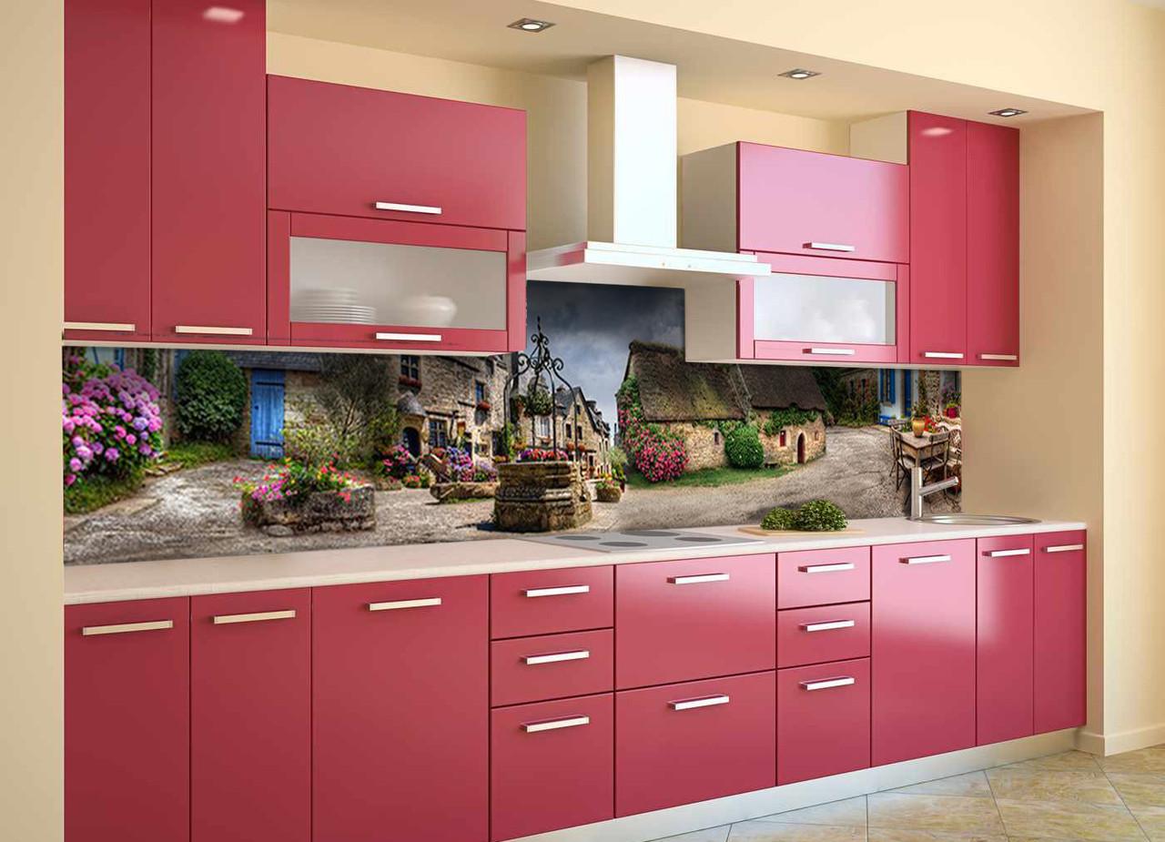 Кухонный фартук Домики Прованс из самоклеющейся виниловой пленки 60х250 см Коричневый