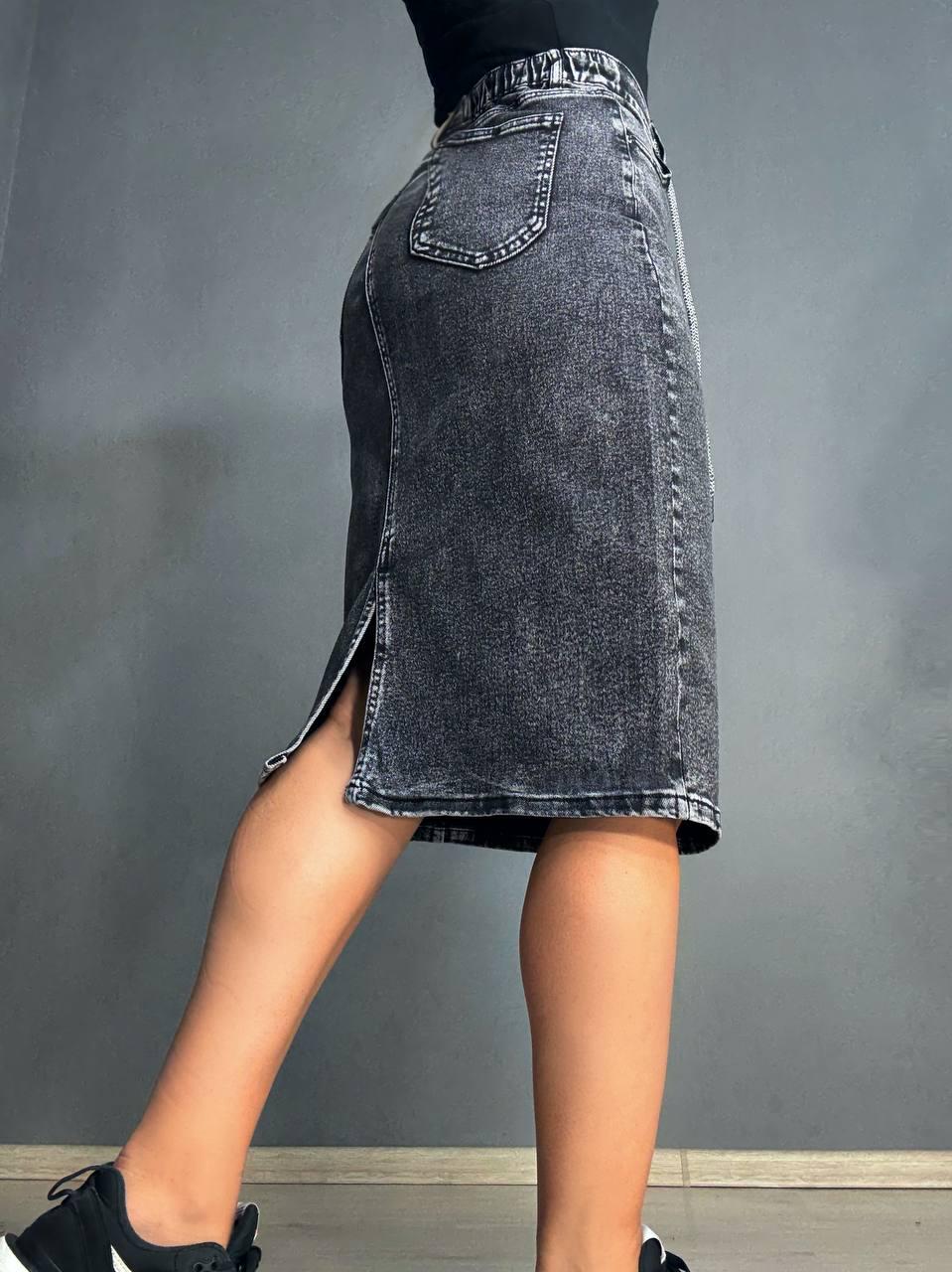 Спідниця жіноча джинсова Vanver 82038 резинка шнурок з розрізом варена міді р. 32 Чорний (4773) - фото 5 Спідниця жіноча джинсова Vanver 82038 резинка шнурок з розрізом варена міді р. 32 Чорний (4773) - фото 5