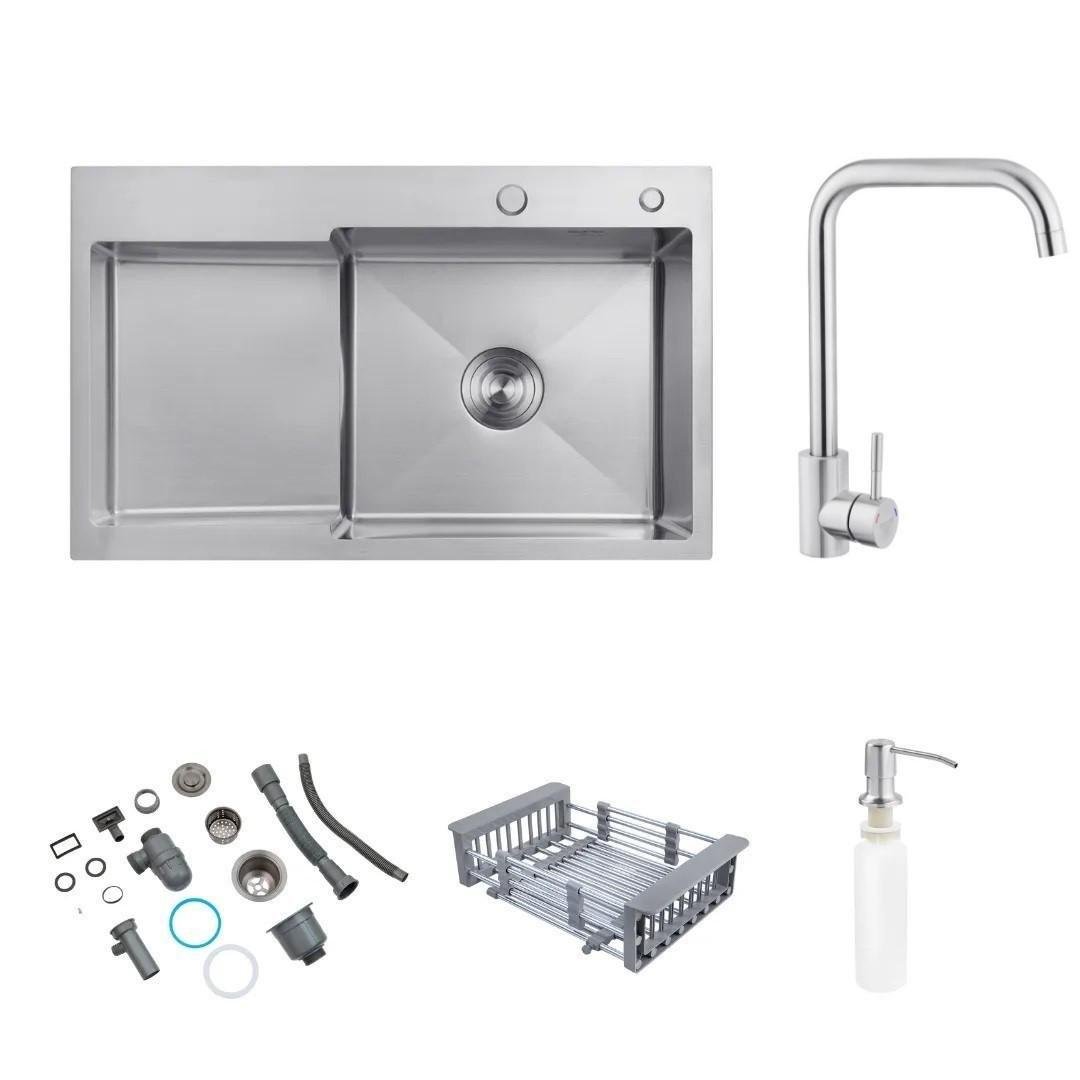 Мойка Kroner 7848RHM правая и смеситель для кухни Kroner KRP Edelstahl Klassisch-ESG037