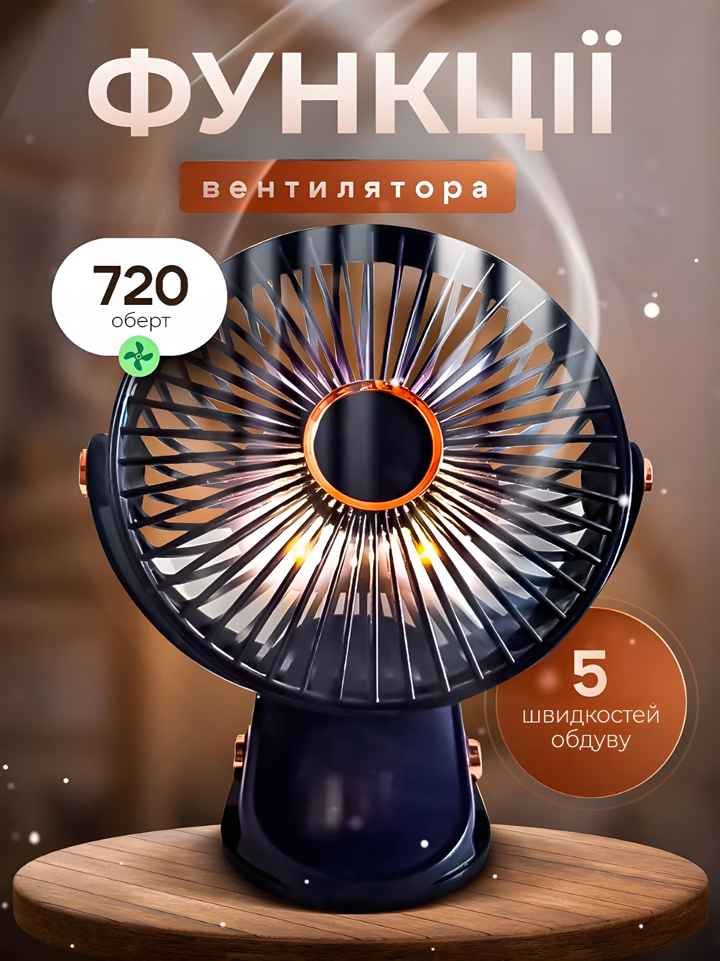Вентилятор настільний BRS портативний з прищіпкою та обертанням на 720° USB Blue (500952634) - фото 4 Вентилятор настільний BRS портативний з прищіпкою та обертанням на 720° USB Blue (500952634) - фото 4