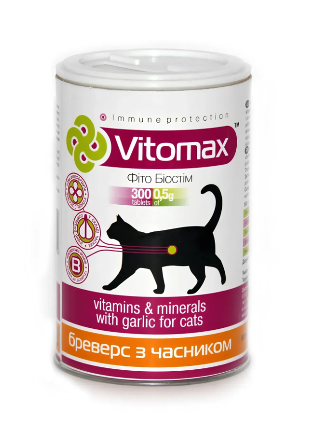 Витамины Vitomax Бреверс с пивными дрожжами и чесноком для кошек 300 табл.