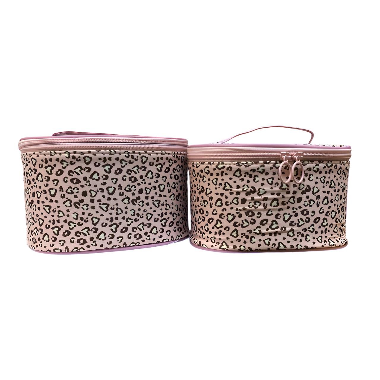 Набор косметичек 2в1 с принтом леопард Розовый (25-185)