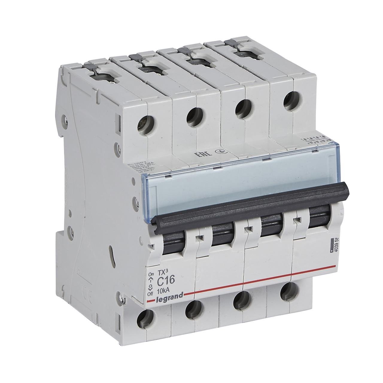 Автоматический выключатель Legrand 16A TX³ 6000-10 кА-тип C-4П-400 В~