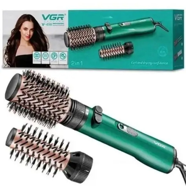 Фен-щетка для укладки волос VGR V-498 1200W 2 насадки Зеленый (26873541)